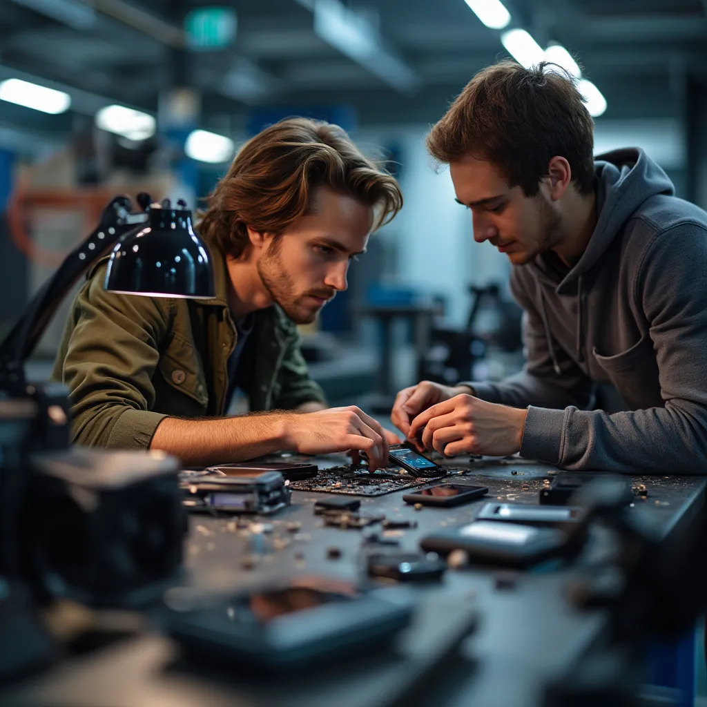 team fixing phones
